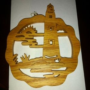 4.5" Carved Oak Litehouse Christmas Ornament